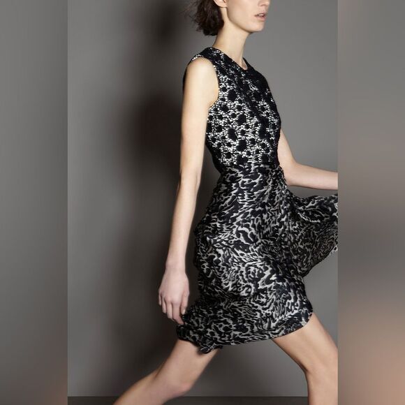 GIAMBATTISTA VALLI black Crochet & animal print runway Silk Knee-Length Dress - Picture 1 of 9